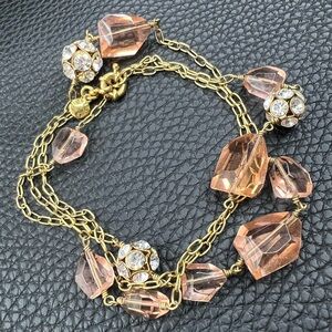 Vintage J Crew Glass Nugget & Crystal Rhinestone Beaded Gold Tone Necklace 30”